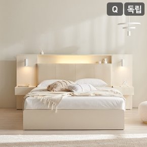 SAMICK 더메인 LED 프리미엄 가죽헤드 수납 호텔 침대(독립스프링 매트리스-퀸)