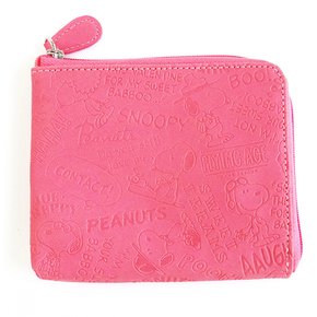 스누피 형 푸시 디자인이 귀여운 메니 페이스 작아도 충분히 들어간다 여행 지갑 핑크