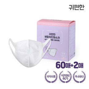 귀편한 KF-AD 비말차단 2D마스크 60매세트(중형) 식약청인증/국산/여성용/초중학생용