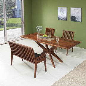 레스토X 테이블 4인 6인 원목식탁 세트 1400 1800 접이식 벤치 1 + 접이식 의자 2