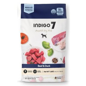 인디고7 세븐 국내산 강아지유산균 유기농 강아지사료 비포독 소고기오리 1.6kg