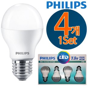 필립스_LED 에센셜 7.5W/6500K 4개 1Set 묶음 주광색 형광등색 야외 LED 전구