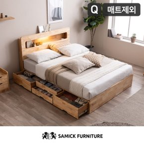 [인기상품]마레 LED 4단 수납 원목 침대(매트제외-퀸)
