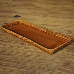 라탄 옻칠 호두나무 사각형 다식 쟁반-소 25cm x 12cm x 2.5cm [3241232]-와드몰