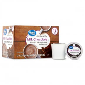 [해외직구] 그레이트밸류  훌륭한  가치의  밀크  초콜릿  핫  코코아  믹스  0.52온스  12개  1인용  컵