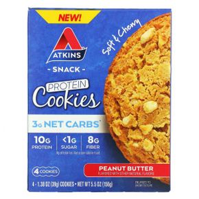 Atkins 스낵 단백질 쿠키 땅공 버터 맛 쿠키 4개 각 39g(1.38oz)