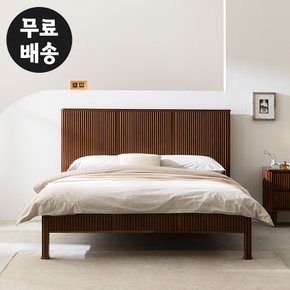 뮤이 고무나무 원목 템바보드 침대프레임 평상형 2인용 부부(퀸사이즈/월넛)
