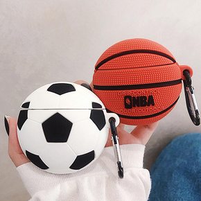 에어팟 에어팟2 차이팟 스포츠볼 농구공 축구공 실리콘 케이스 카라비너 키링 세트/철가루방지스티커