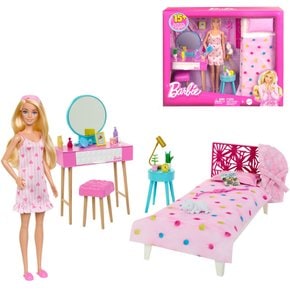 (Barbie)   HPT55 바비 바비 귀여운 핑크 침실 영화 [바비]에 등장 [옷차림 인형 플레이 세트]