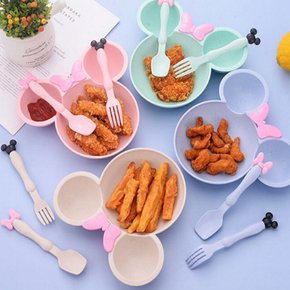 어린이집 유치원 유아 어린이 식기세트 간식 그릇 수저 포크 3칸 식판 용기 4색