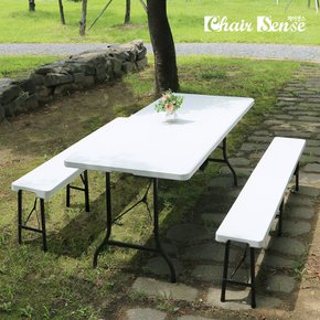 벨리체 화이트 테이블 1800 6인 벤치 세트 야외 접이식 의자 캠핑 다용도 테라스 카페 마당 펜션