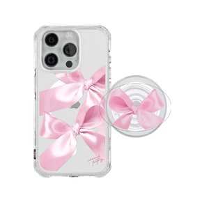 아이폰15 14 프로 맥세이프 마그네틱 자석 범퍼 케이스 스마트톡 세트 핑크리본