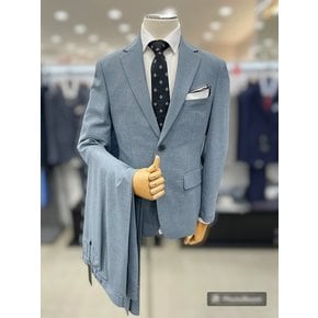 남자 여름 폴리 허리밴딩 기본 블루 캐주얼 정장 셋업 양복 세트 / 면접 출퇴근 정장
