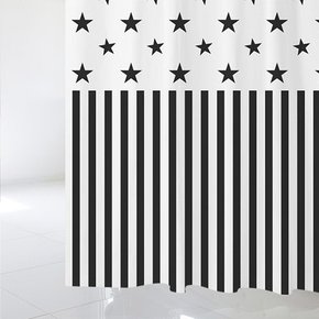 SC201 샤워 커튼 흑백 줄무늬와 흑백 별 패턴 S기본 플라스틱고리