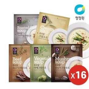 [청정원] 우리쌀 양송이크림수프 60g x 16개 / 5종택1/야채/쇠고기/마늘