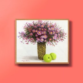 캔버스액자 유화그림 꽃과 풋사과그림 10호