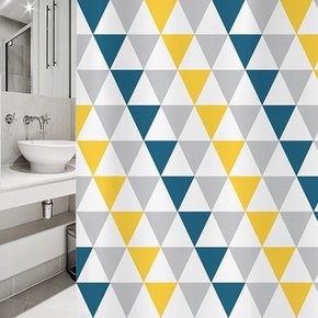 SC182 샤워 커튼 회색과 노란색 및 청록색의 삼각형 패턴 S기본 플라스틱고리
