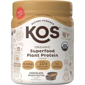 KOS 유기농 비건 식물성 단백질 파우더 - 초콜릿 땅콩 버터 - 13.75oz, 코스 건강식품