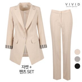 VIVID SET 여성모던소매배색 여름 정장자켓+팬츠 세트