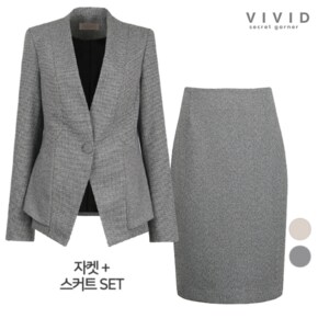 VIVID SET 여성 겨울 노카라 정장울자켓+스커트 세트
