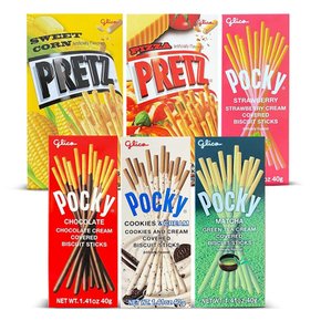 [해외직구] Grateful  Grocer  Pocky  sticks  &  Pretz  일본  스낵  Pocky  버라이어티  6가지  아시아  스낵  팩  Poky  Stix  스위트  콘  초콜릿  쿠키  앤  크림  피자  등  Grateful  Grocer의  아시아  캔디