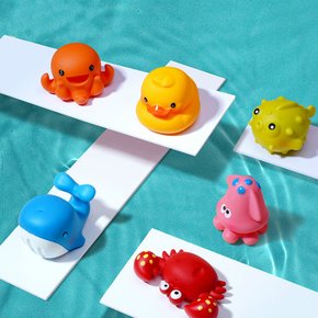 아쿠아프렌즈 6종세트 아기 목욕 욕조 물놀이 장난감 유아 오감 목욕놀이 물총 놀이 오리 물고기