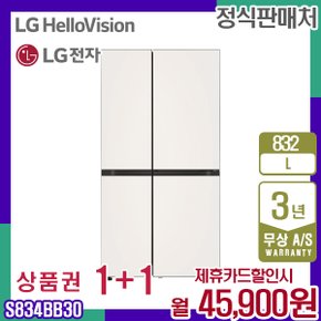 렌탈 LG 디오스 냉장고 엘지 오브제 매직스페이스 글라스 832L S834BB30 5년 58900