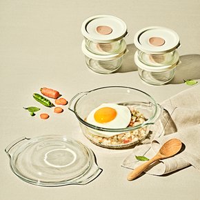 렌지쿡 코지밀크 볶음밥덮밥용 (유리캡) & 햇밥용기 원형 4조 세트