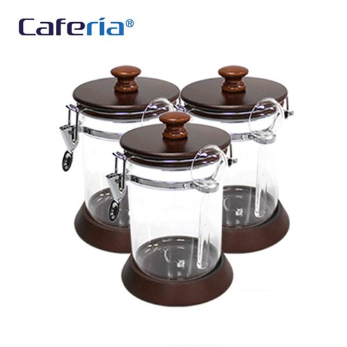 Caferia 나무/아크릴 밀폐용기 750mlx3개 (CA2x3)/커피보관용기