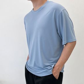 남자 오버핏 심플 반팔 기능성 컬러 라운드 넥 티셔츠