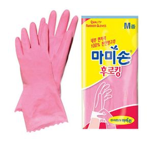 마미손 고무장갑 주방고무장갑 후로킹 내부면처리 천연 자연 생 중 핑크 X ( 4매입 )
