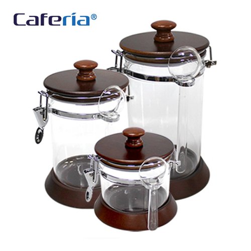 Caferia 나무/아크릴 밀폐용기 500ml+750ml+1000ml (CA1/CA2/CA3)/커피보관용기