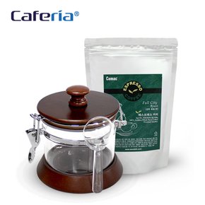Caferia 나무/아크릴 밀폐용기 500ml+에스프레소 200g(CA1-C1) [보관용기/볶은원두/커피콩/드립커비/커피용품]