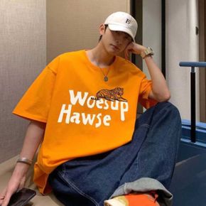 귀여운 호랑이 프린팅 티셔츠 남자 캐주얼 여름 반팔 (WA3C4DF)