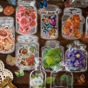 병 시리즈 pet 스티커 꽃 나비 35매