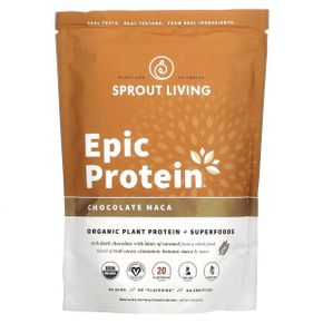 Sprout Living Epic Protein 식물성 단백질 + 슈퍼 푸드 초콜릿 마카 455g(1lb)