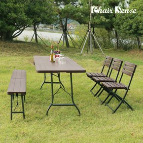 벨리체 우드 테이블 1800 6인 체어 벤치 세트 야외 접이식 의자 캠핑 다용도 베란다 테라스 카페