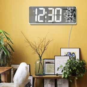 [코비]무소음 LED 대형 미러 벽걸이 겸용 탁상용 디지털 전자 시계 온도계 습도계 달력