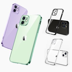 아이폰 13 미니 프로 맥스/슬림핏 메탈컬러 라인 카메라보호 실리콘 젤리 가벼운 투명 커플 휴대폰 케이스