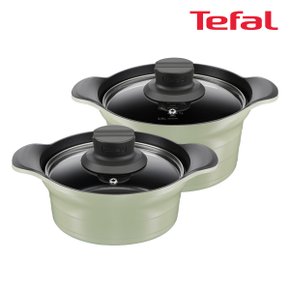 [Tefal] 테팔 인덕션 티타늄 아로마 통주물 2종세트 (뚝배기 18cm+양수냄비 20cm)