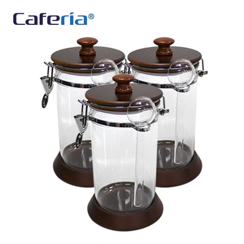 Caferia 나무/아크릴 밀폐용기 1000mlx3개 (CA3x3)/커피보관용기