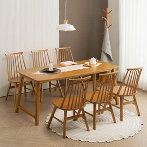 로코로 고무나무원목 6인용식탁세트(테이블1+의자6) [착불배송]