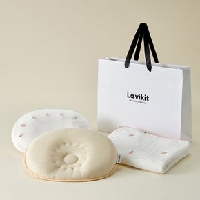 [출산선물] 라비킷 아기 두상 짱구 베개+자수커버+아기블랭킷+쇼핑백L 임신선물 신생아선물