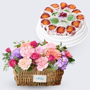 왕골카네이션바구니 + 꽃모찌떡케익(중) 꽃배송