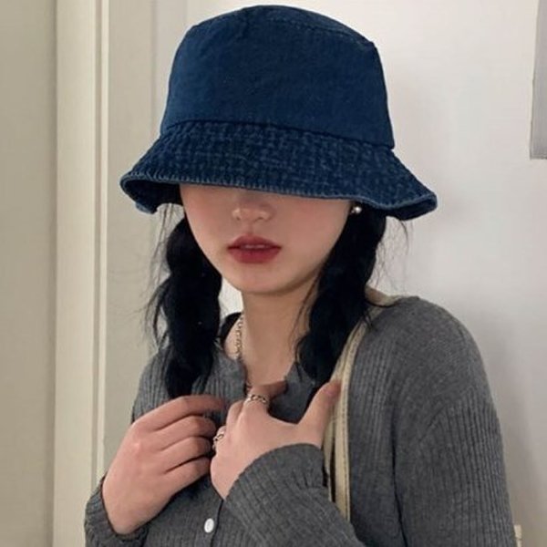 [옷자락] 여성 캐주얼 진청 버킷햇 빈티지 벙거지 모자