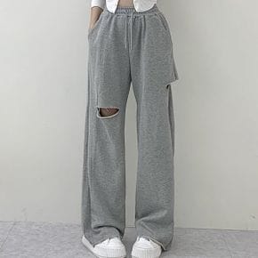 더블커팅쭈리 스트링밴딩 와이드팬츠 여성데일리 빈티지 면캐주얼 통바지_P396654886