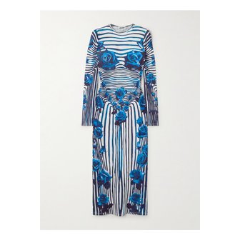 JEAN PAUL GAULTIER 장폴고띠에 스트라이프 로즈 프린트 스트레치 저지 미디 원피스 1647597333602593