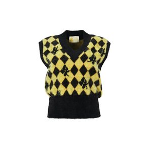 FLORAL ARGYLE KNIT VEST_BLACK