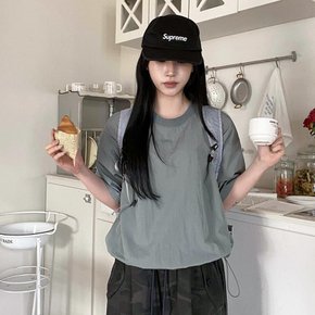 [옷자락] 여성 나일론 밑단스트링 아노락 루즈핏 반팔티