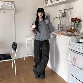 [옷자락] 여성 나일론 밑단스트링 아노락 루즈핏 반팔티